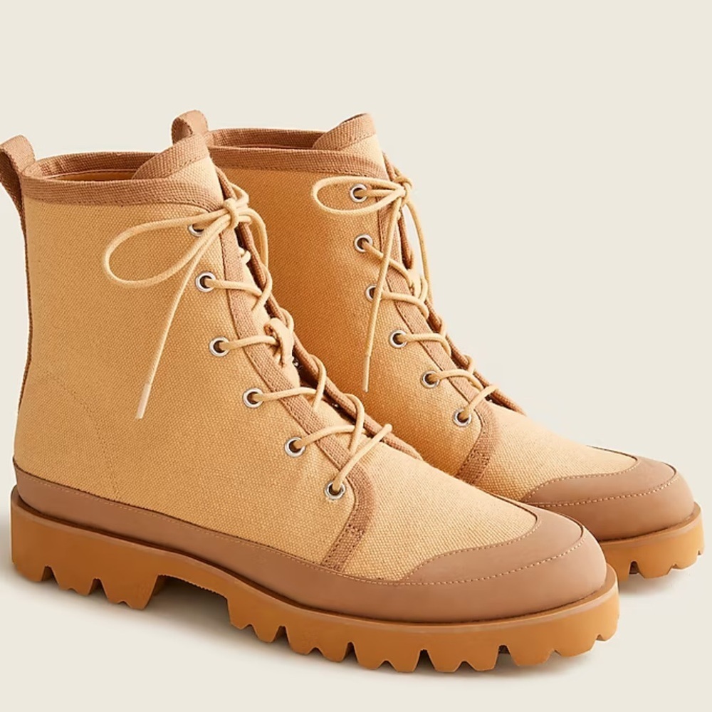 J.Crew Gwen canvas lace up lug sole boots sz 9 New BD886